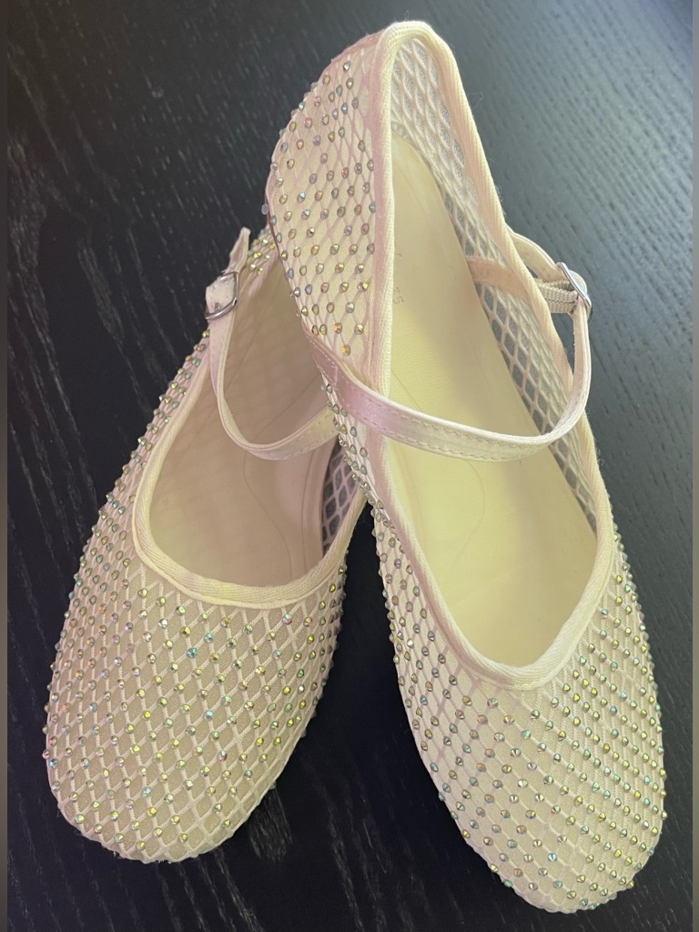 Zara Pale Pink Rhinestone Mesh Mary Jane Flats